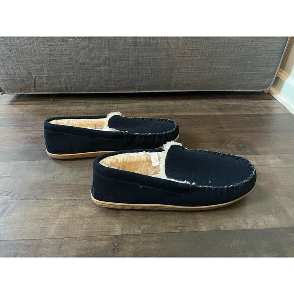 NWOT J. Crew Suede Scuff Slipper Indigo sz. 11 Faux Fur Lining Anti Slip Soles - Picture 3 of 7